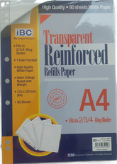 Ibc Transparent Reinforced Refill Papers Fit 2-3-4 Ring Binder -80 Sheets